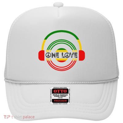 Reggae Headphone Rastafari Roots One Pride Love Rastafarian High Crown Mesh Back Trucker Hat