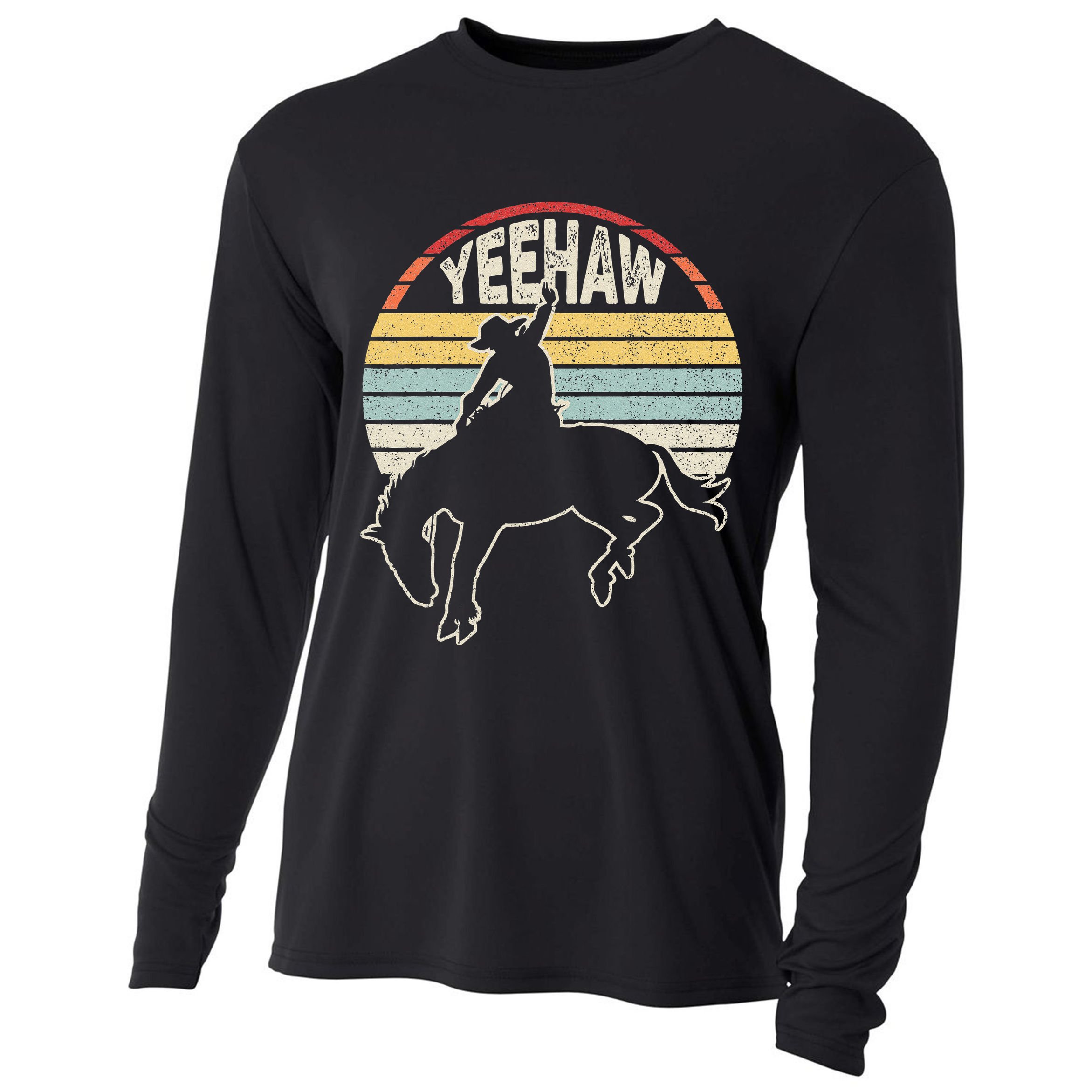 Retro Horse Riding Yeehaw Rodeo Cowboy Western Country Cooling Performance Long Sleeve Crew