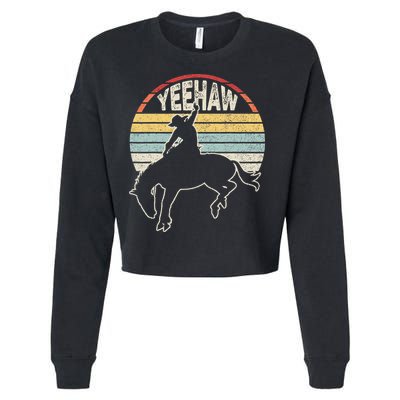 Retro Horse Riding Yeehaw Rodeo Cowboy Western Country Cropped Pullover Crew