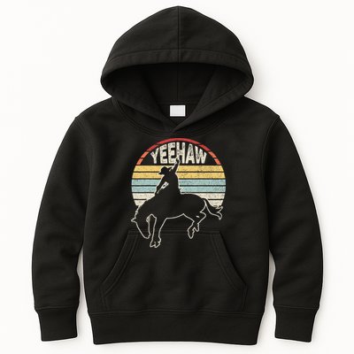 Retro Horse Riding Yeehaw Rodeo Cowboy Western Country Kids Hoodie