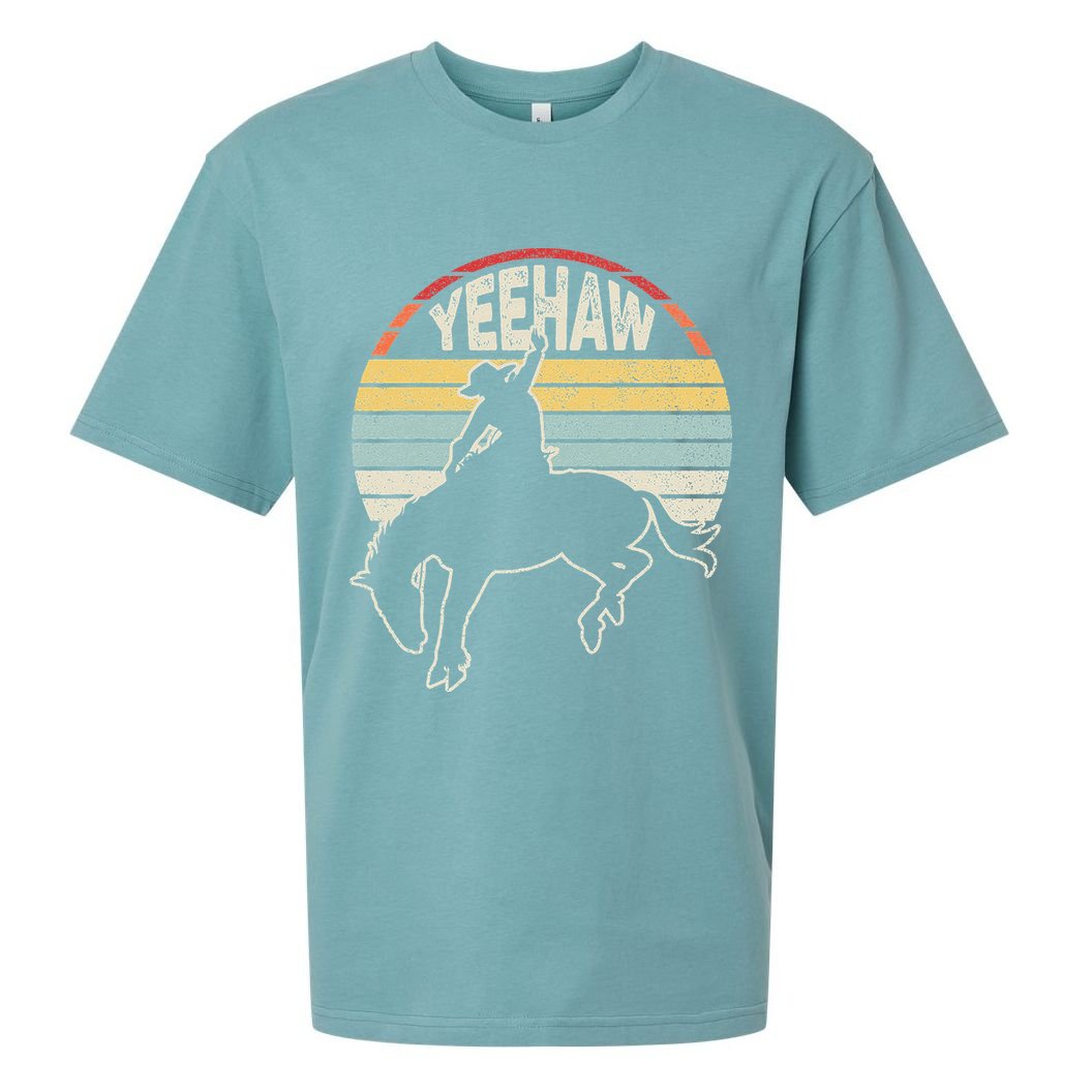 Retro Horse Riding Yeehaw Rodeo Cowboy Western Country Sueded Cloud Jersey T-Shirt