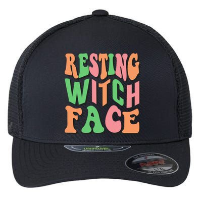 Retro Halloween Resting Witch Face Gift Flexfit Unipanel Trucker Cap