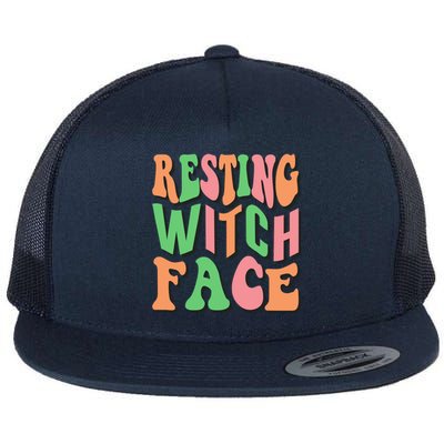 Retro Halloween Resting Witch Face Gift Flat Bill Trucker Hat