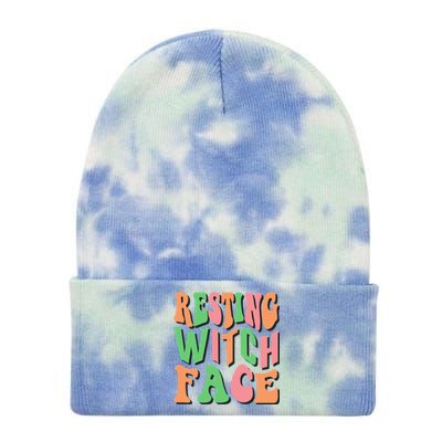 Retro Halloween Resting Witch Face Gift Tie Dye 12in Knit Beanie