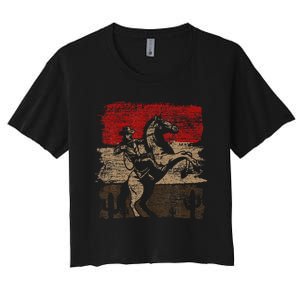 Retro Horse Riding Western Cowboy Women's Crop Top Tee