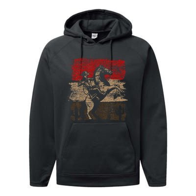 Retro Horse Riding Western Cowboy Performance Fleece Hoodie