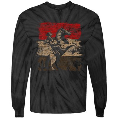 Retro Horse Riding Western Cowboy Tie-Dye Long Sleeve Shirt