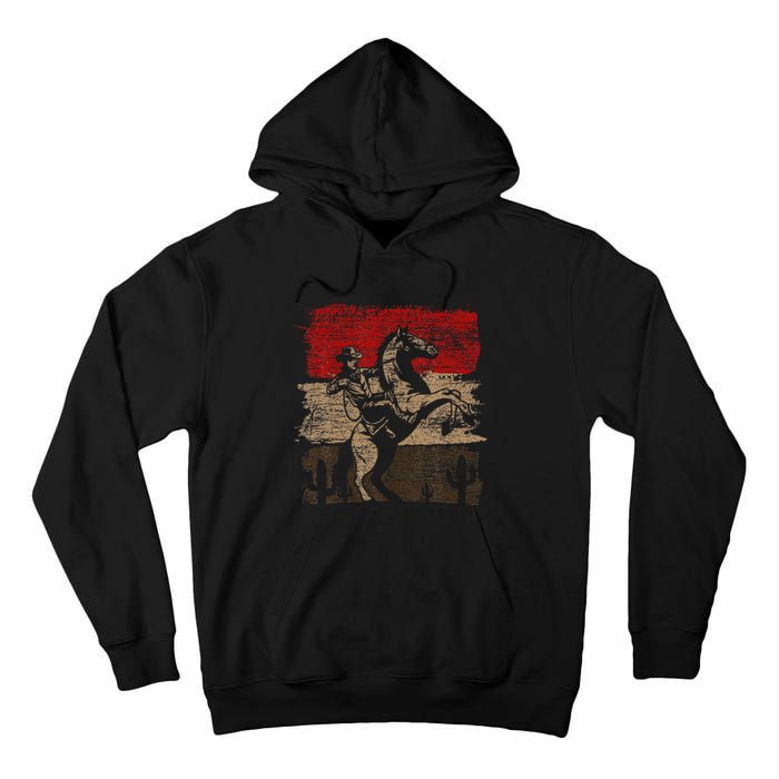 Retro Horse Riding Western Cowboy Tall Hoodie