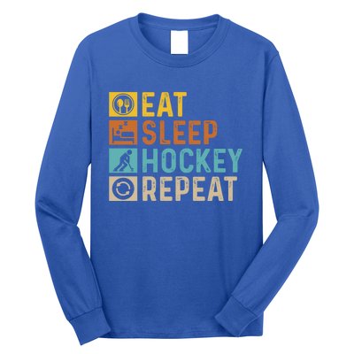 Retro Hockey Repeat Vintage Eat Sleep Hockey Repeat Gift Long Sleeve Shirt