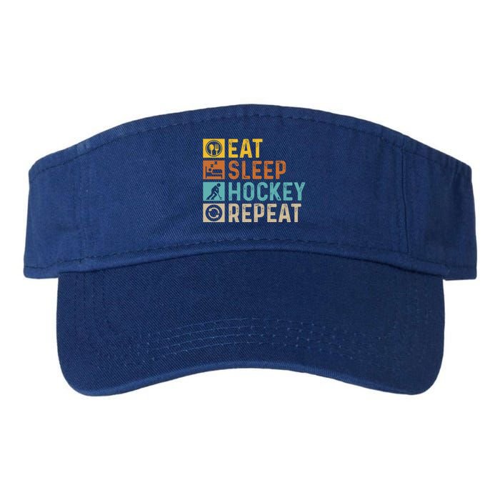 Retro Hockey Repeat Vintage Eat Sleep Hockey Repeat Gift Valucap Bio-Washed Visor