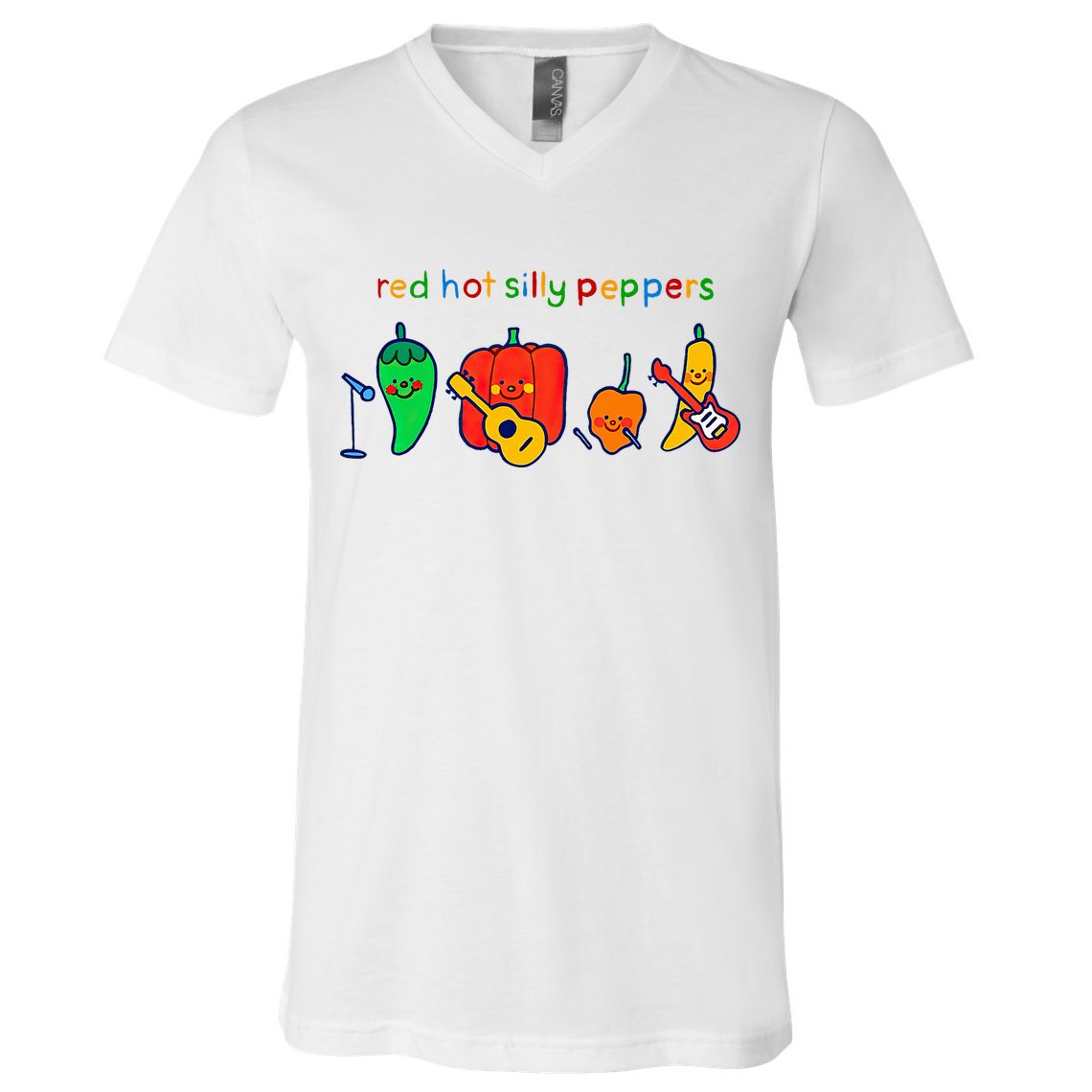 Red Hot Silly Peppers Funny V-Neck T-Shirt