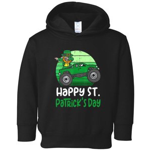 Retro Kids Happy St. Patricks Day Leprechaun Monster Truck Gift Toddler Hoodie