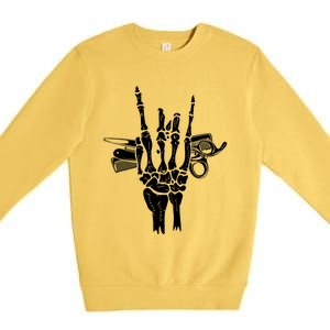 Rock Hand Skeleton Barber Hairstylist Hairdresser Cute Gift Premium Crewneck Sweatshirt