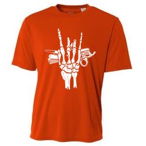 Rock Hand Skeleton Barber Hairstylist Hairdresser Cute Gift Cooling Performance Crew T-Shirt