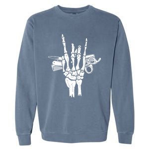 Rock Hand Skeleton Barber Hairstylist Hairdresser Cute Gift Garment-Dyed Sweatshirt