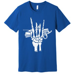 Rock Hand Skeleton Barber Hairstylist Hairdresser Cute Gift Premium T-Shirt