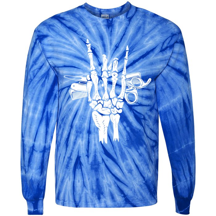 Rock Hand Skeleton Barber Hairstylist Hairdresser Cute Gift Tie-Dye Long Sleeve Shirt