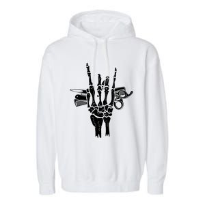 Rock Hand Skeleton Barber Hairstylist Hairdresser Cute Gift Garment-Dyed Fleece Hoodie