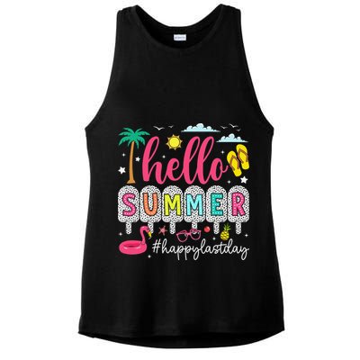 Retro Hello Summer Happy Last Day Of School Teacher Student Ladies PosiCharge Tri-Blend Wicking Tank