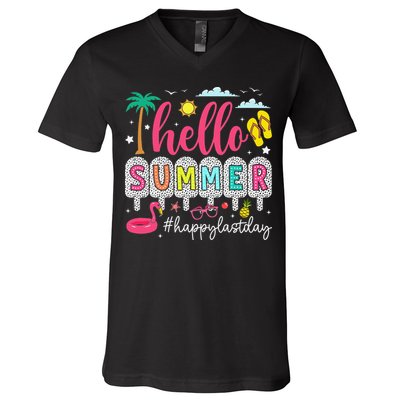 Retro Hello Summer Happy Last Day Of School Teacher Student V-Neck T-Shirt