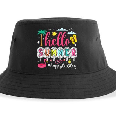 Retro Hello Summer Happy Last Day Of School Teacher Student Sustainable Bucket Hat