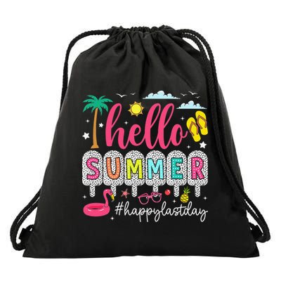 Retro Hello Summer Happy Last Day Of School Teacher Student Drawstring Bag