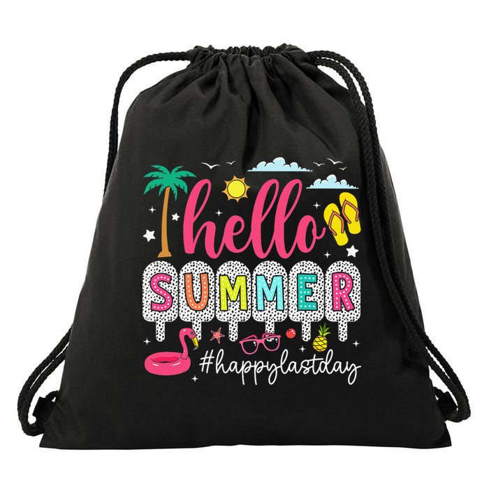 Retro Hello Summer Happy Last Day Of School Teacher Student Drawstring Bag