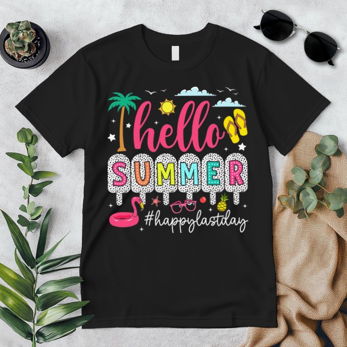 Retro Hello Summer Happy Last Day Of School Teacher Student Premium T-Shirt