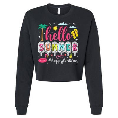 Retro Hello Summer Happy Last Day Of School Teacher Student Cropped Pullover Crew