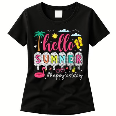 Retro Hello Summer Happy Last Day Of School Teacher Student Womens T-Shirt