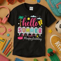 Retro Hello Summer Happy Last Day Of School Teacher Student Kids T-Shirt