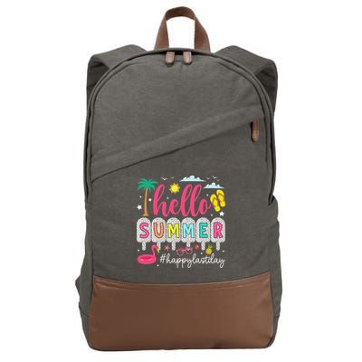 Retro Hello Summer Happy Last Day Of School Teacher Student Cotton Canvas Backpack