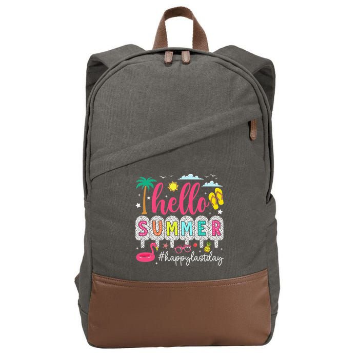 Retro Hello Summer Happy Last Day Of School Teacher Student Cotton Canvas Backpack