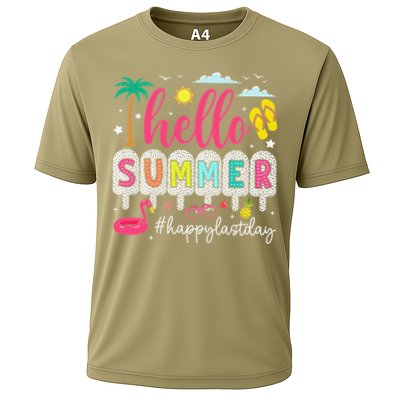 Retro Hello Summer Happy Last Day Of School Teacher Student Cooling Performance Crew T-Shirt