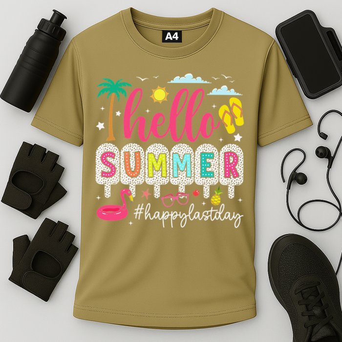 Retro Hello Summer Happy Last Day Of School Teacher Student Cooling Performance Crew T-Shirt
