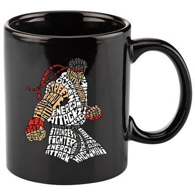 Retro Hadouken Shoryuken Brave Karate Fighter Typogram 11oz C Handle Ceramic Mug
