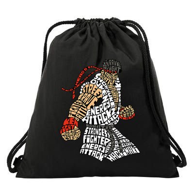 Retro Hadouken Shoryuken Brave Karate Fighter Typogram Drawstring Bag