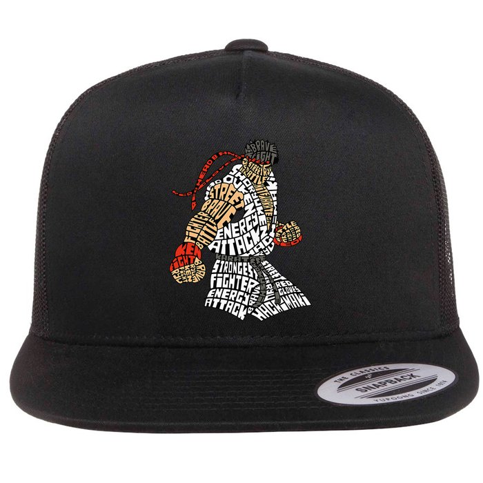 Retro Hadouken Shoryuken Brave Karate Fighter Typogram Flatbill Hat
