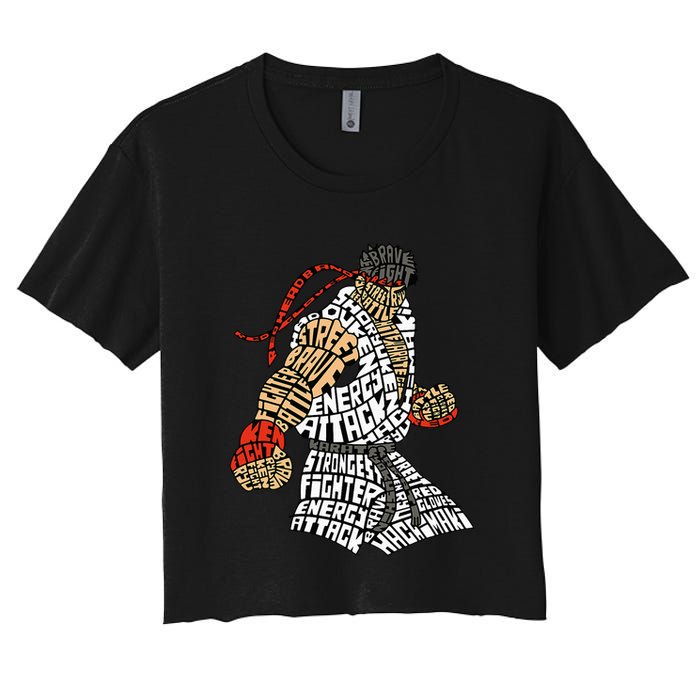 Retro Hadouken Shoryuken Brave Karate Fighter Typogram Crop Top
