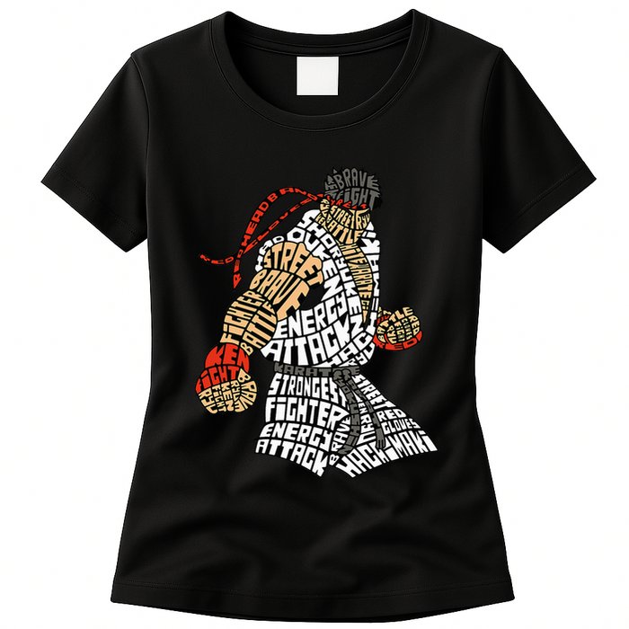 Retro Hadouken Shoryuken Brave Karate Fighter Typogram Womens T-Shirt