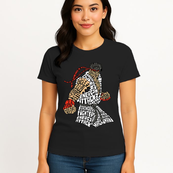 Retro Hadouken Shoryuken Brave Karate Fighter Typogram Womens T-Shirt