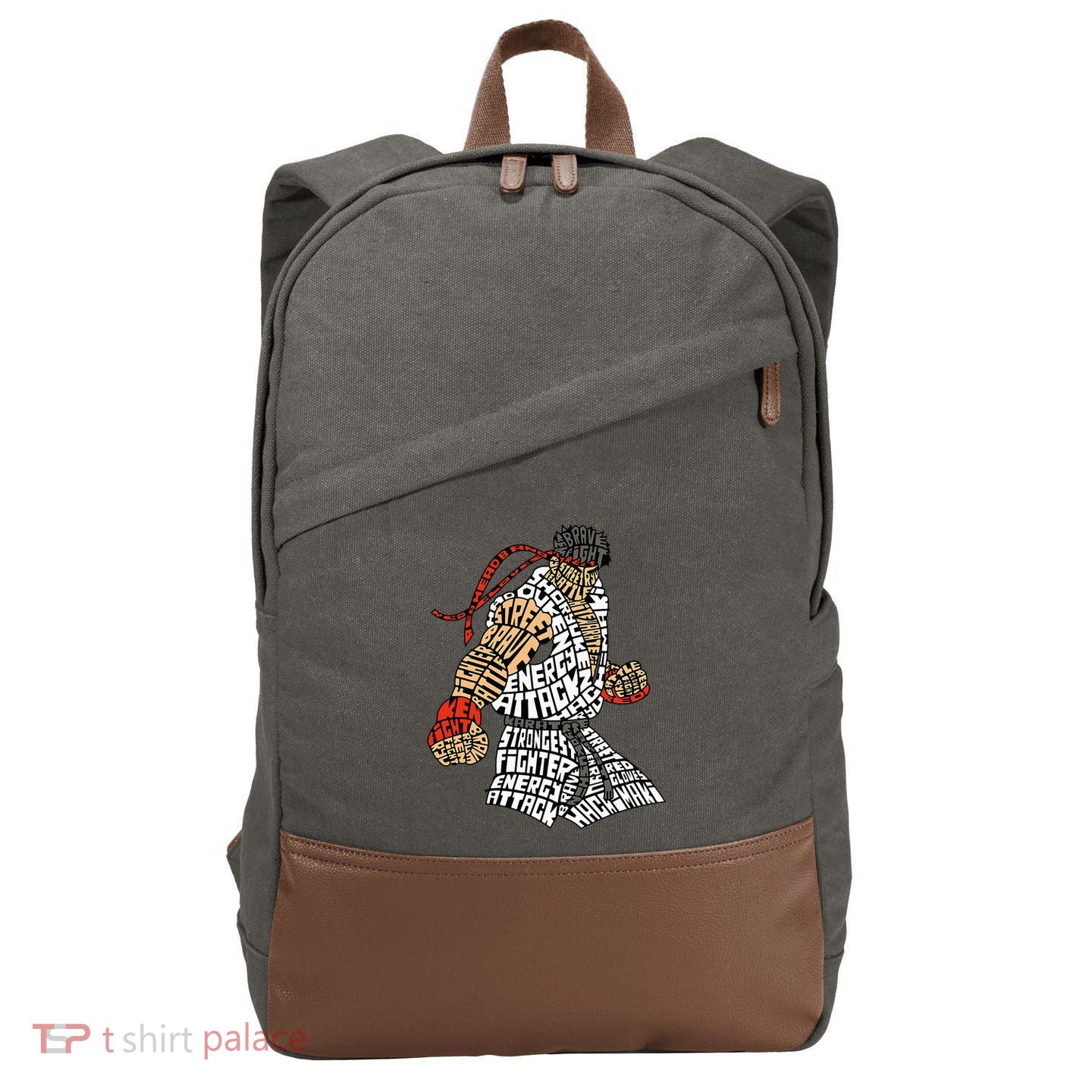 Retro Hadouken Shoryuken Brave Karate Fighter Typogram Cotton Canvas Backpack