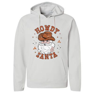 Retro Howdy Santa Cowboy Cowgirl Western Howdy Christmas Performance Fleece Hoodie