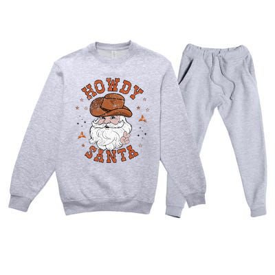 Retro Howdy Santa Cowboy Cowgirl Western Howdy Christmas Premium Crewneck Sweatsuit Set