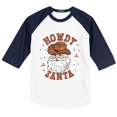 Retro Howdy Santa Cowboy Cowgirl Western Howdy Christmas Baseball Sleeve Shirt