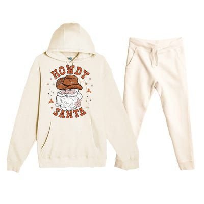 Retro Howdy Santa Cowboy Cowgirl Western Howdy Christmas Premium Hooded Sweatsuit Set