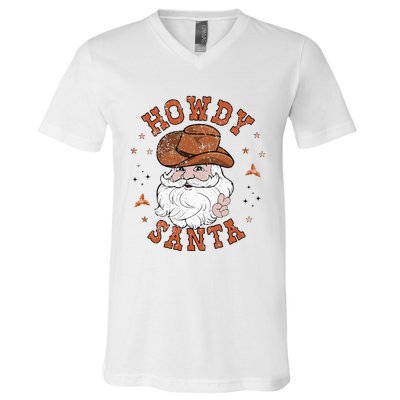 Retro Howdy Santa Cowboy Cowgirl Western Howdy Christmas V-Neck T-Shirt