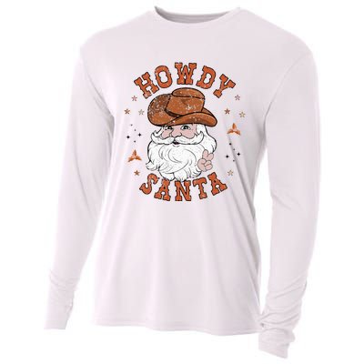 Retro Howdy Santa Cowboy Cowgirl Western Howdy Christmas Cooling Performance Long Sleeve Crew