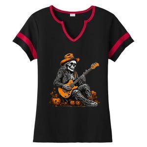 Rocker Halloween Skeleton Guitar Halloween Ladies Halftime Notch Neck Tee