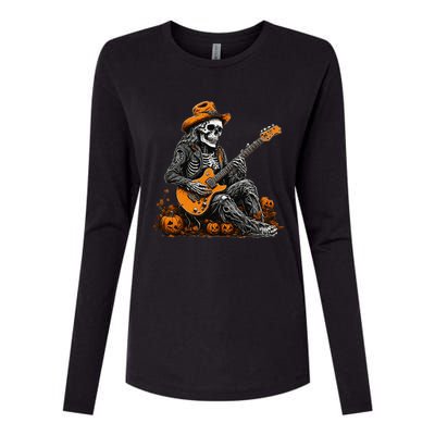 Rocker Halloween Skeleton Guitar Halloween Womens Cotton Relaxed Long Sleeve T-Shirt